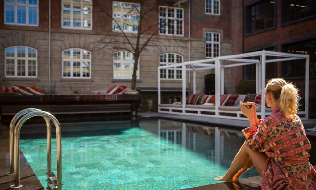 Outdoor pool at Bryggen Guldsmeden Copenhagen boutique hotel