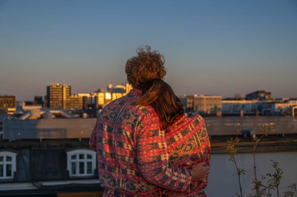 Night view from the rooftop at Axel Guldsmeden Hotel in Copenhagen