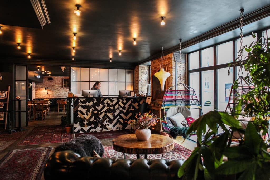 Reception area at Axel Guldsmeden Hotel in Copenhagen