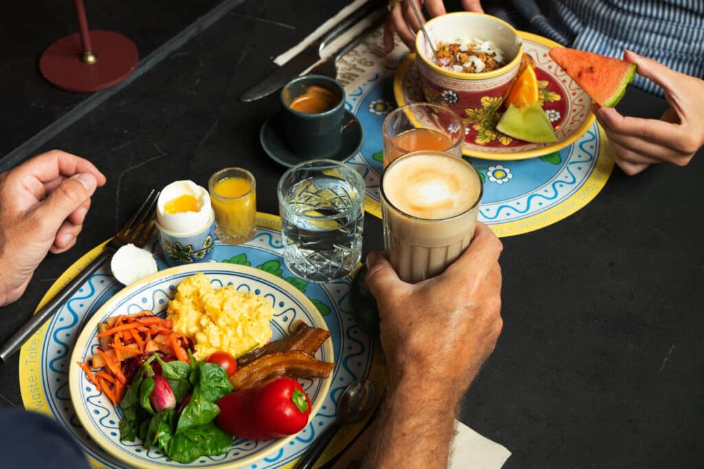 Breakfast at the restaurant of Bryggen Guldsmeden Hotel in Copenhagen